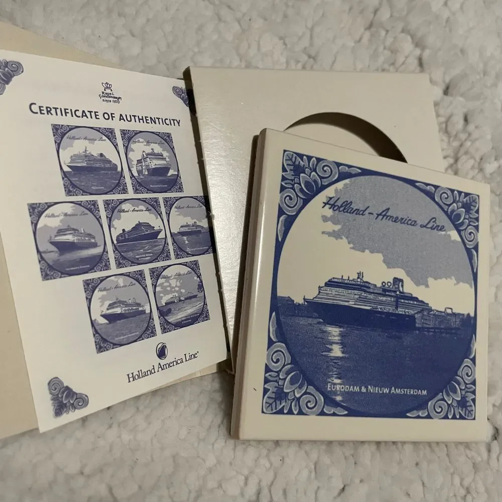 Holland America‎ Line Blue Delft Tile coasters Signature Class Ships collectible